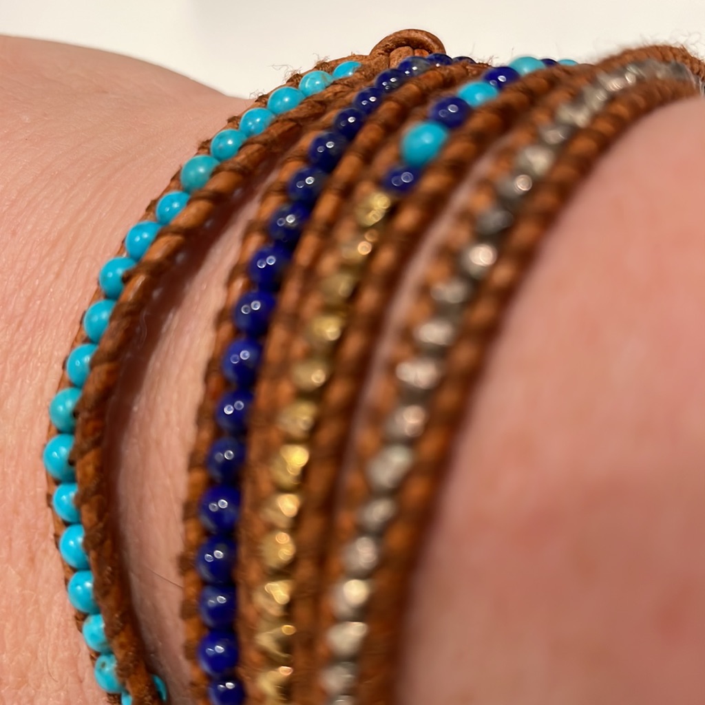 Chan Luu Lapis And Turquoise Wrap Bracelet On Brown Leather Nwt 150$